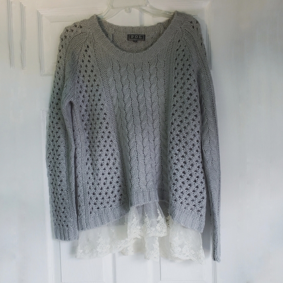 POL Sweater Lace Trim Light Gray Small NWOT - Picture 5 of 13